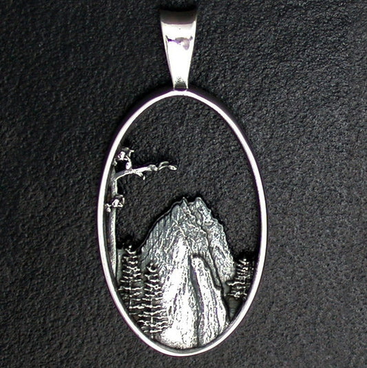 Sterling Silver Mountain Scene-Oval Pendant by Zeppo