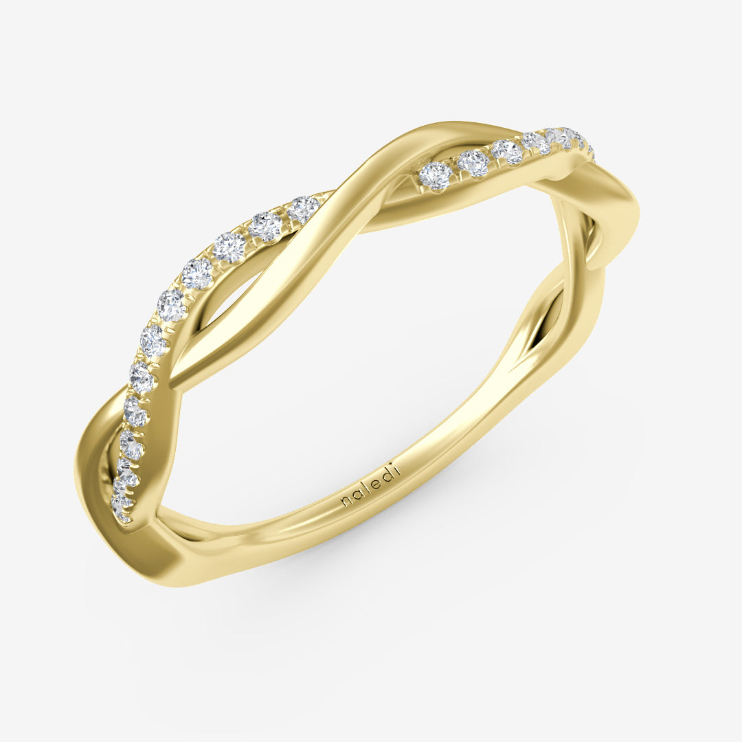 14K Brushed Yellow Gold Twist Diamond Band