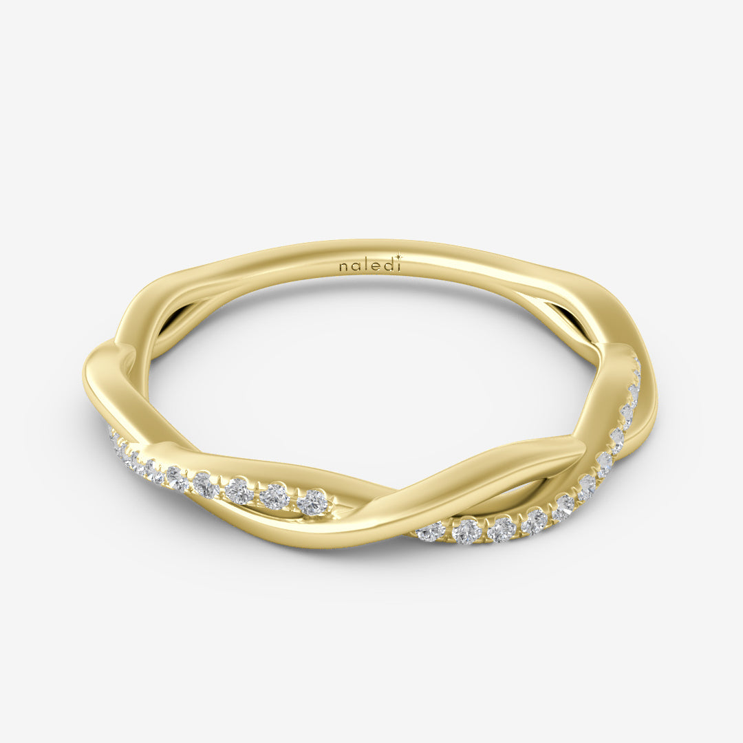 14K Brushed Yellow Gold Twist Diamond Band