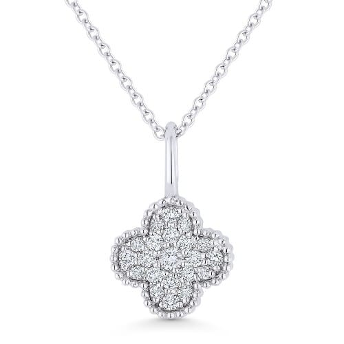 14K White Gold 4 Leaf Clover Diamond Pendant by Madison L