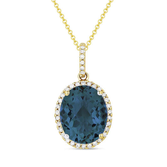 14K Yellow Gold London Blue Topaz and Diamond Necklace by Madison L