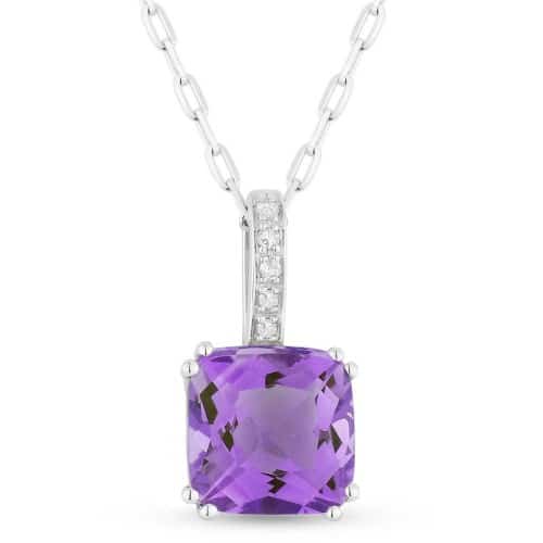 14K White Gold Amethyst and Diamond Pendant by Madison L