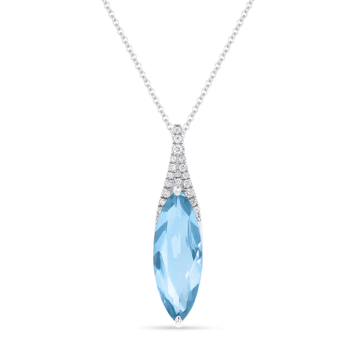 14K White Gold Oval Blue Topaz and Diamond Necklace by Madison L