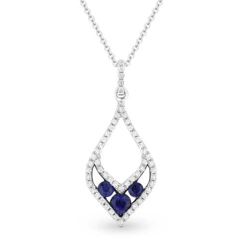 14k White Gold 3 Stone Sapphire Set in Teardrop Diamond Necklace by Madison L