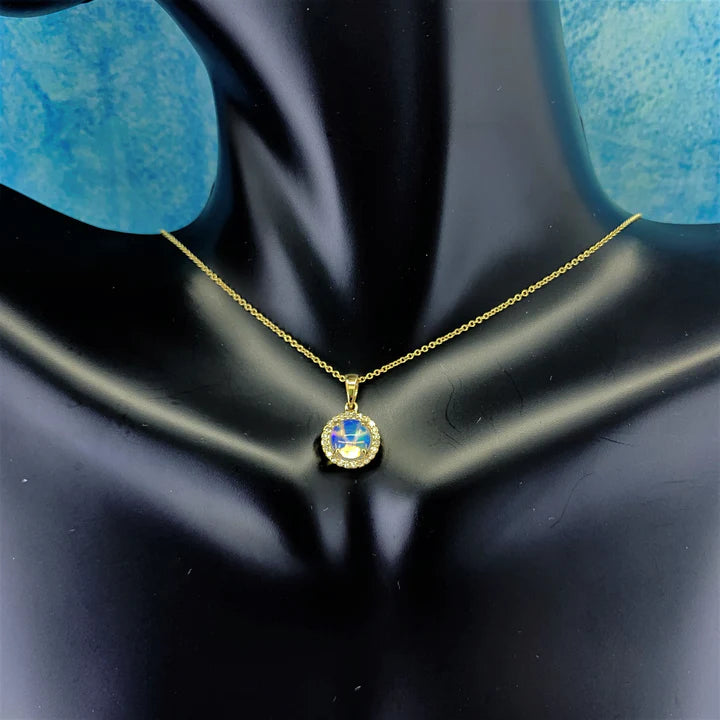 14K Yellow Gold Opal and Diamond Necklace by Madison L