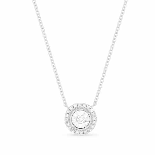 14K White Gold Circle Necklace With Diamonds by Madison L