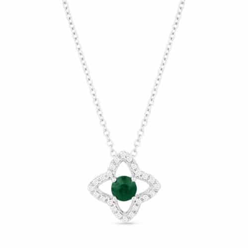 14K White Gold Emerald and Diamond Necklace by Madison L