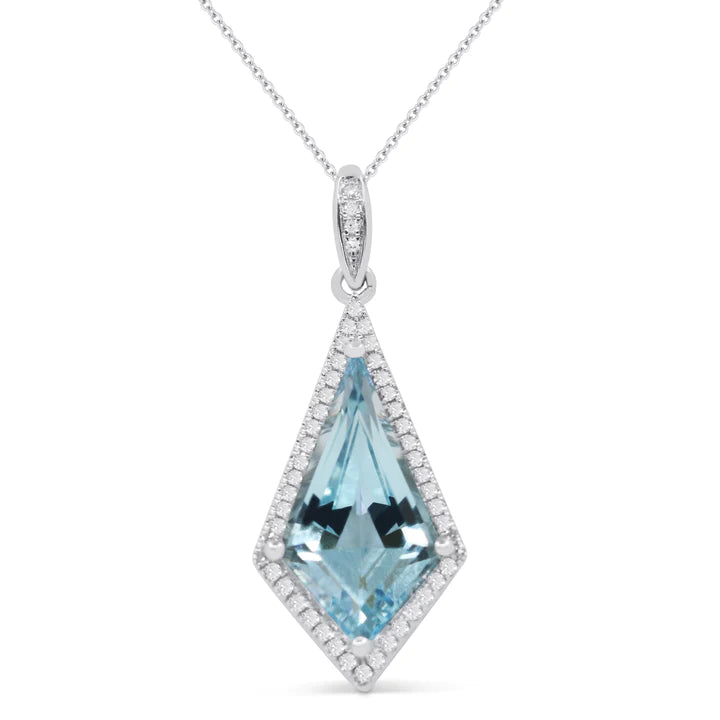 14K White Gold Blue Topaz and Diamond Necklace by Madison L