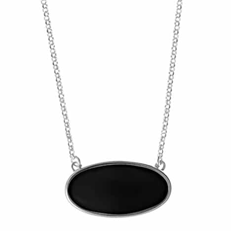 Sterling Silver 18 inch 2 inch Necklace with Oval Genuine Onyx by Boma