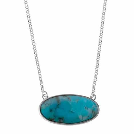 Sterling Silver Bezel Set Turquoise Necklace on 18 inch Fine Link Chain. by Boma