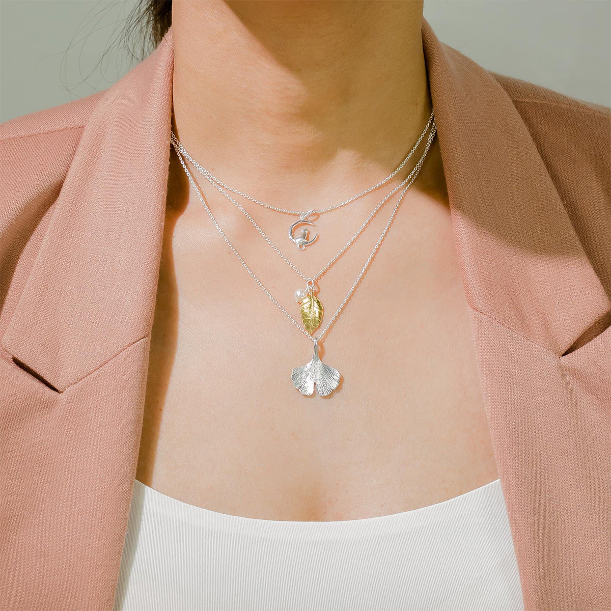 Sterling Silver Ginkgo Leaf Necklace