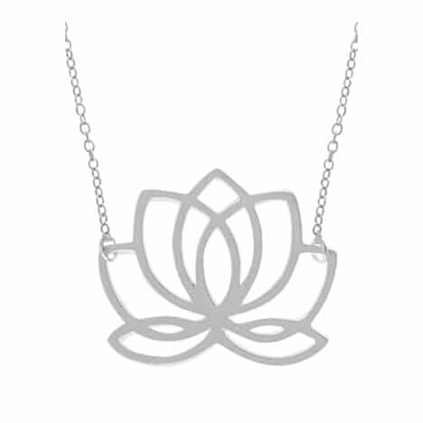 Sterling Silver 16 inch 2 inch LOTUS Necklace with Matte Finish by Boma