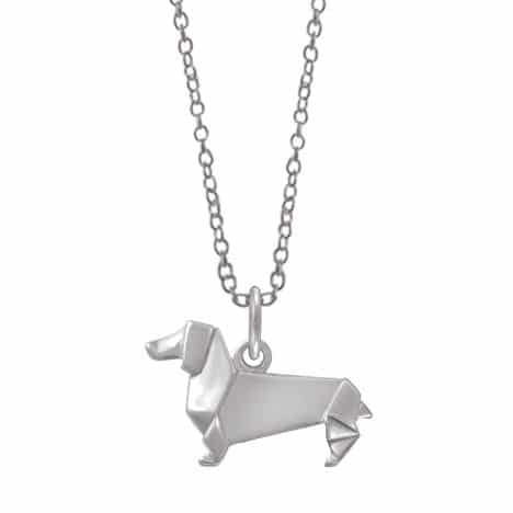 Sterling Silver Dachshund Origami Necklace on 18 inch Chain. by Boma