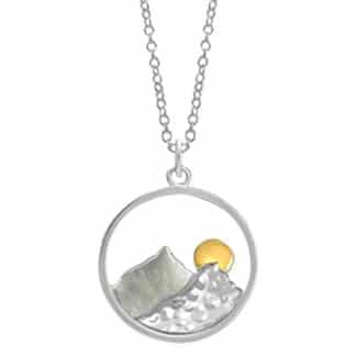 Sterling Silver Mountain and Gold Moon Necklace by Boma