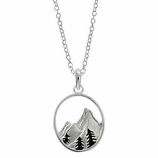 Sterling Silver Mountain with Black Resin Trees Necklace by Boma