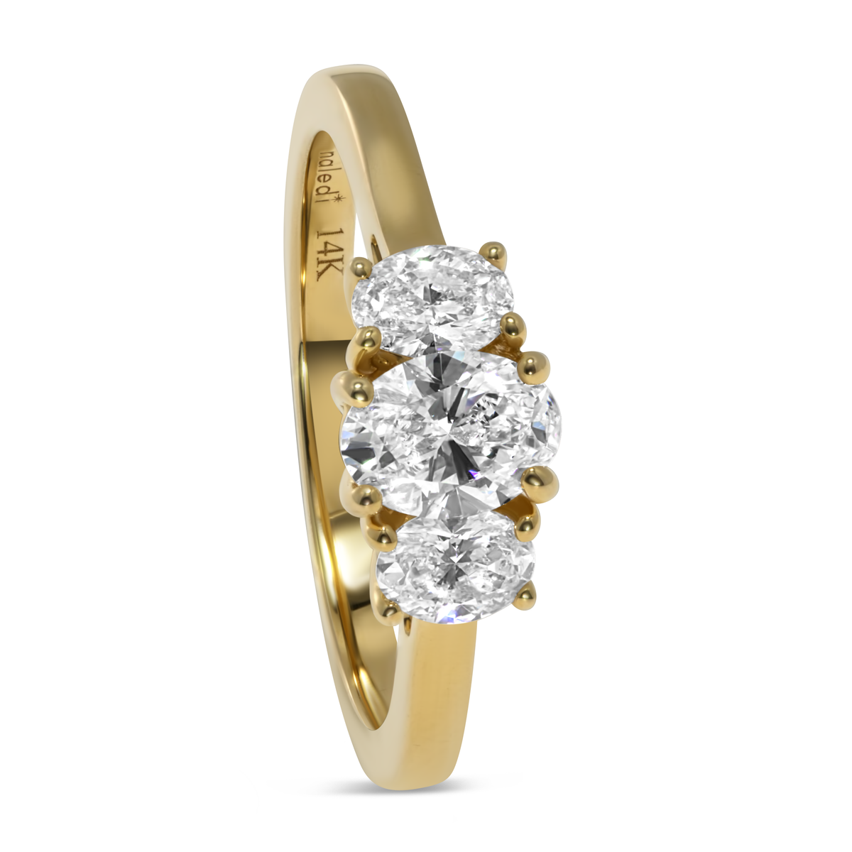 14K Yellow Gold 3 Stone Diamond Engagement Ring