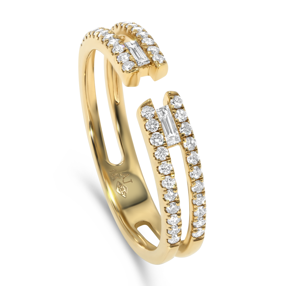 14K Yellow Gold Split Diamond Band with Baguettes