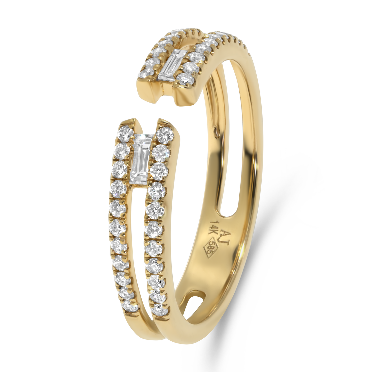 14K Yellow Gold Split Diamond Band with Baguettes