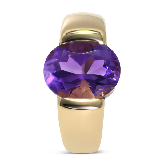 14K Yellow Gold Large Oval Amethyst Ring