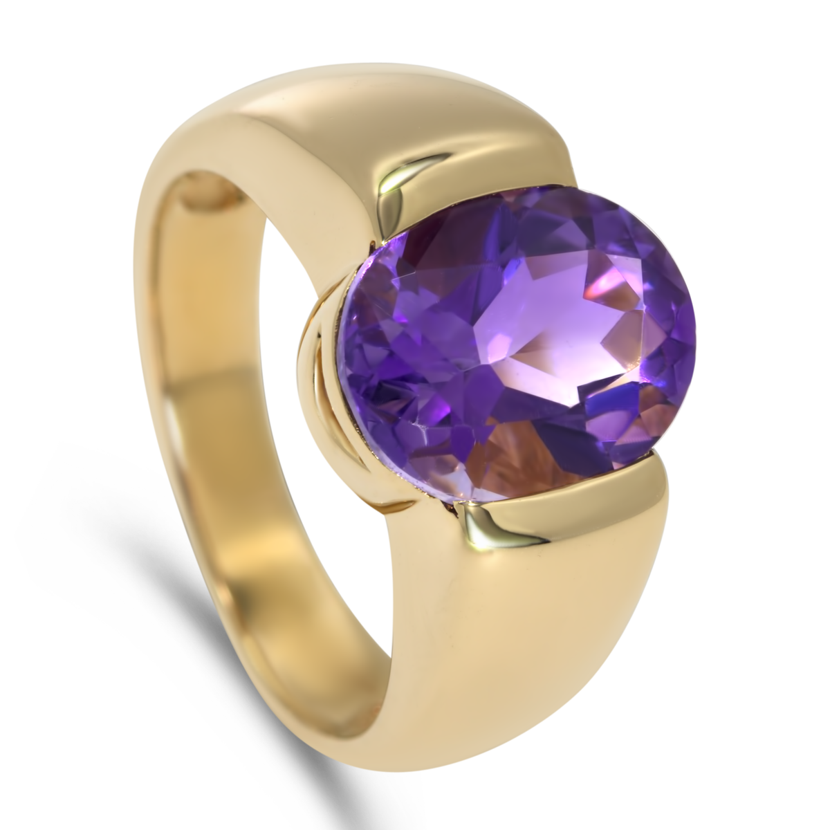 14K Yellow Gold Large Oval Amethyst Ring
