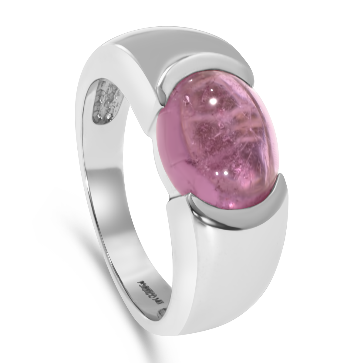 14K White Gold Cabochon Pink Tourmaline Ring