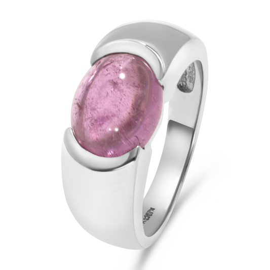 14K White Gold Cabochon Pink Tourmaline Ring