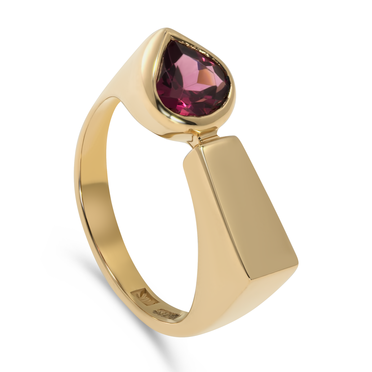 14K Yellow Gold Handcrafted Rhodolite Garnet Bar Ring