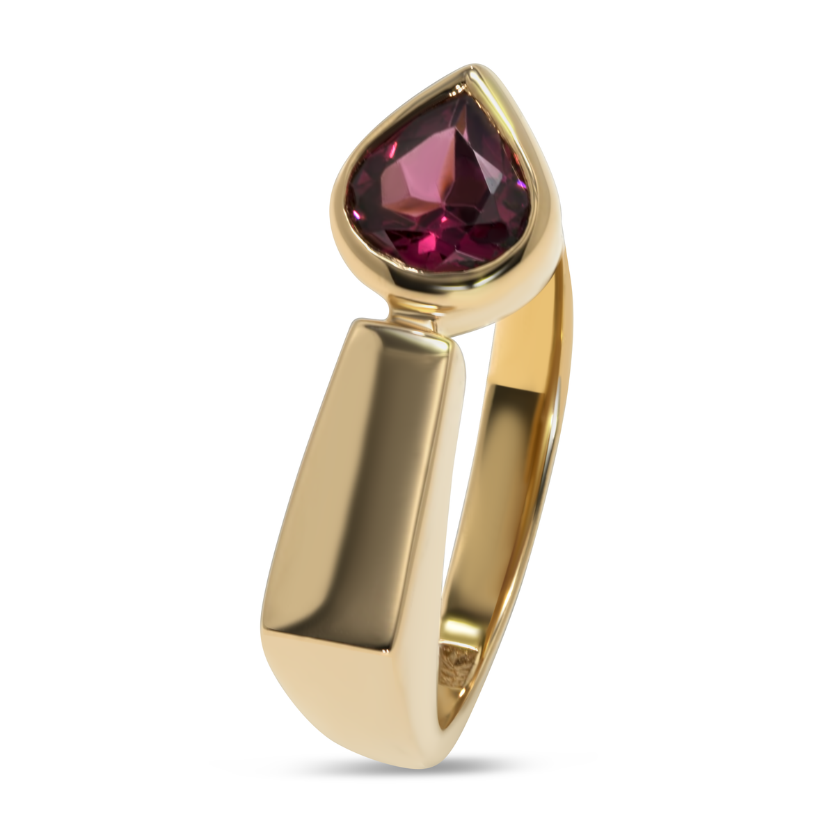 14K Yellow Gold Handcrafted Rhodolite Garnet Bar Ring