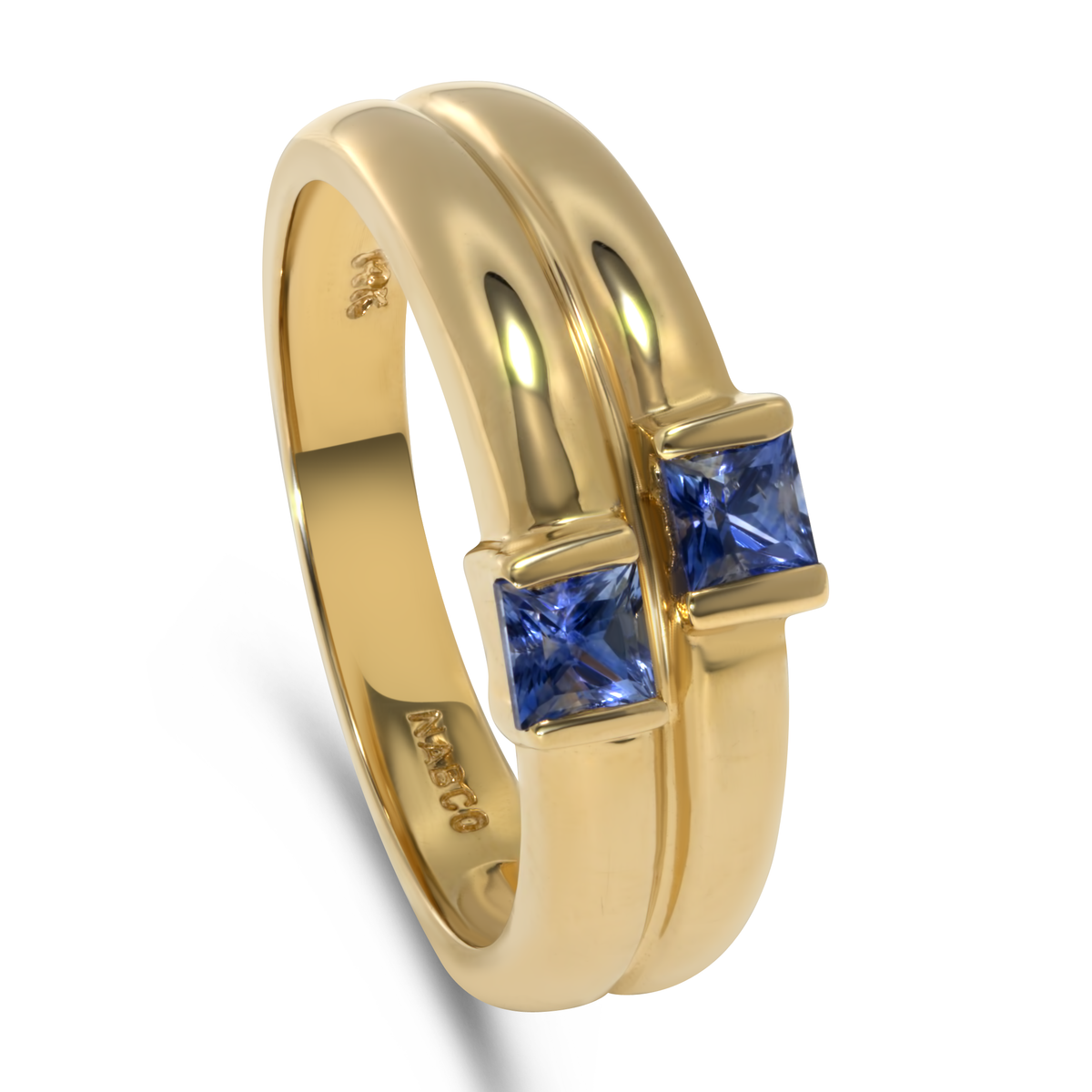 14K Yellow Gold Square Double Sapphire Band