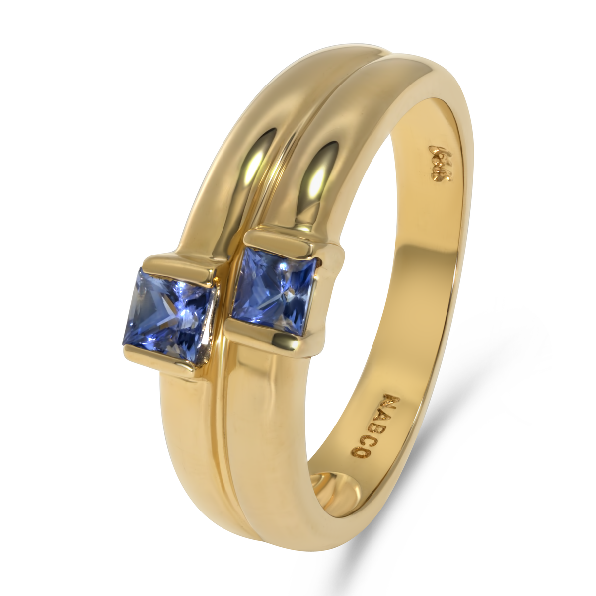 14K Yellow Gold Square Double Sapphire Band