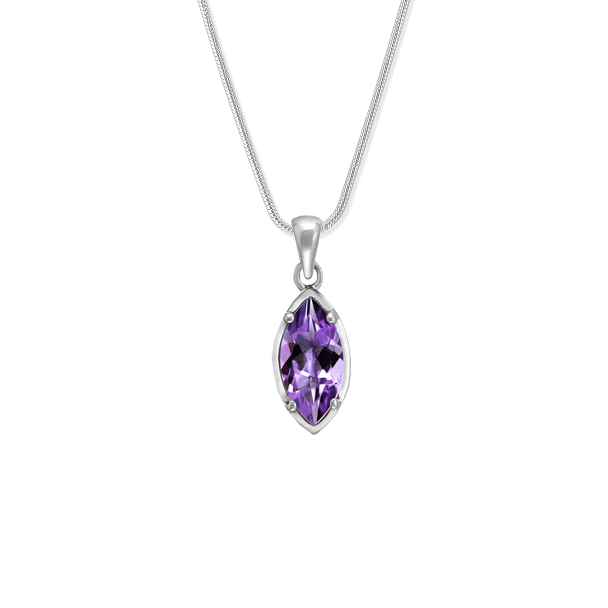 Sterling Silver Marquise Amethyst 18 inch Necklace