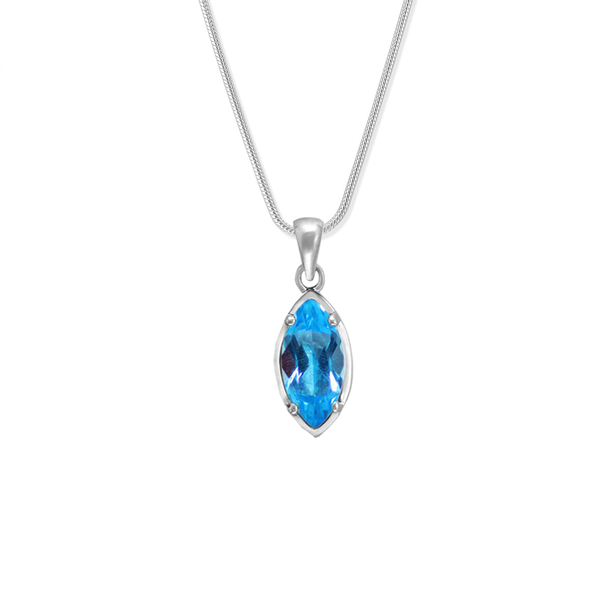 Sterling Silver Marquise Blue Topaz 18 inch Necklace