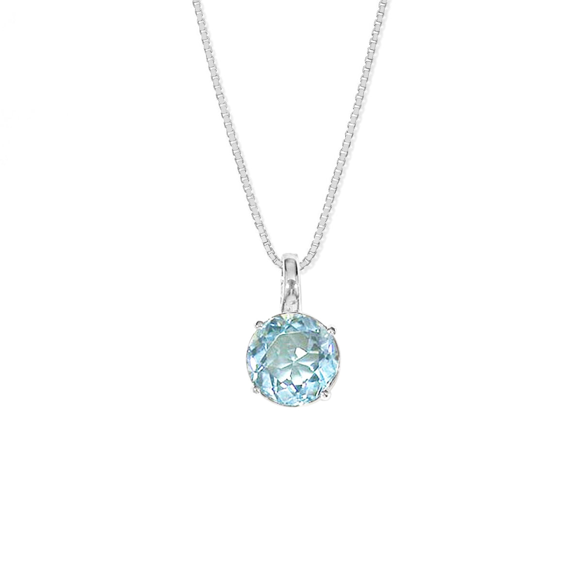Sterling Silver Round Light Blue Topaz 20 inch Necklace