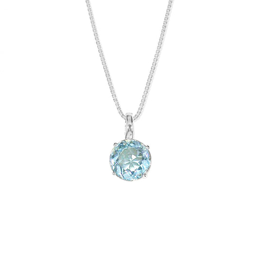 Sterling Silver Round Light Blue Topaz 20 inch Necklace