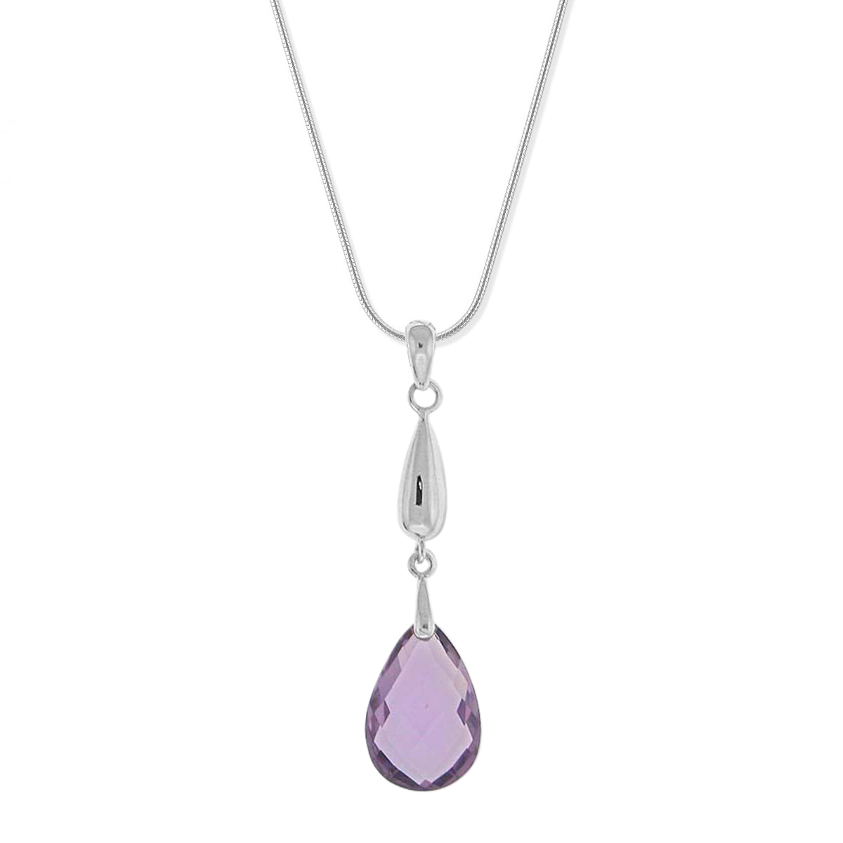 Sterling Silver Pear Amethyst Drop 18 inch Necklace