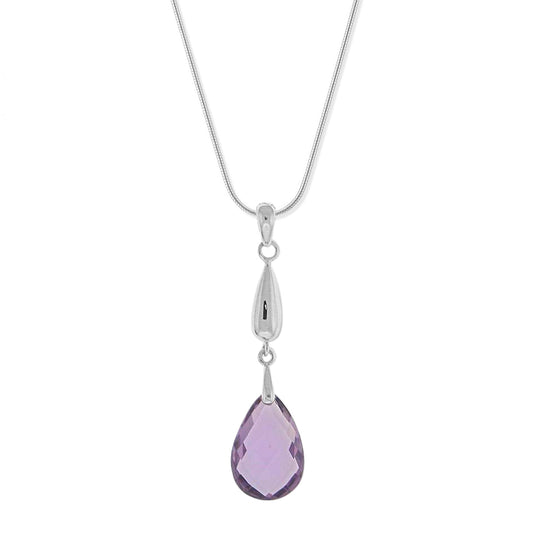Sterling Silver Pear Amethyst Drop 18 inch Necklace