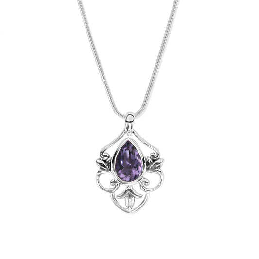 Sterling Silver Filigree Pear Amethyst 18 inch Necklace