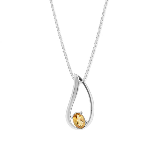 Sterling Silver Twist Oval Citrine 18 inch Necklace