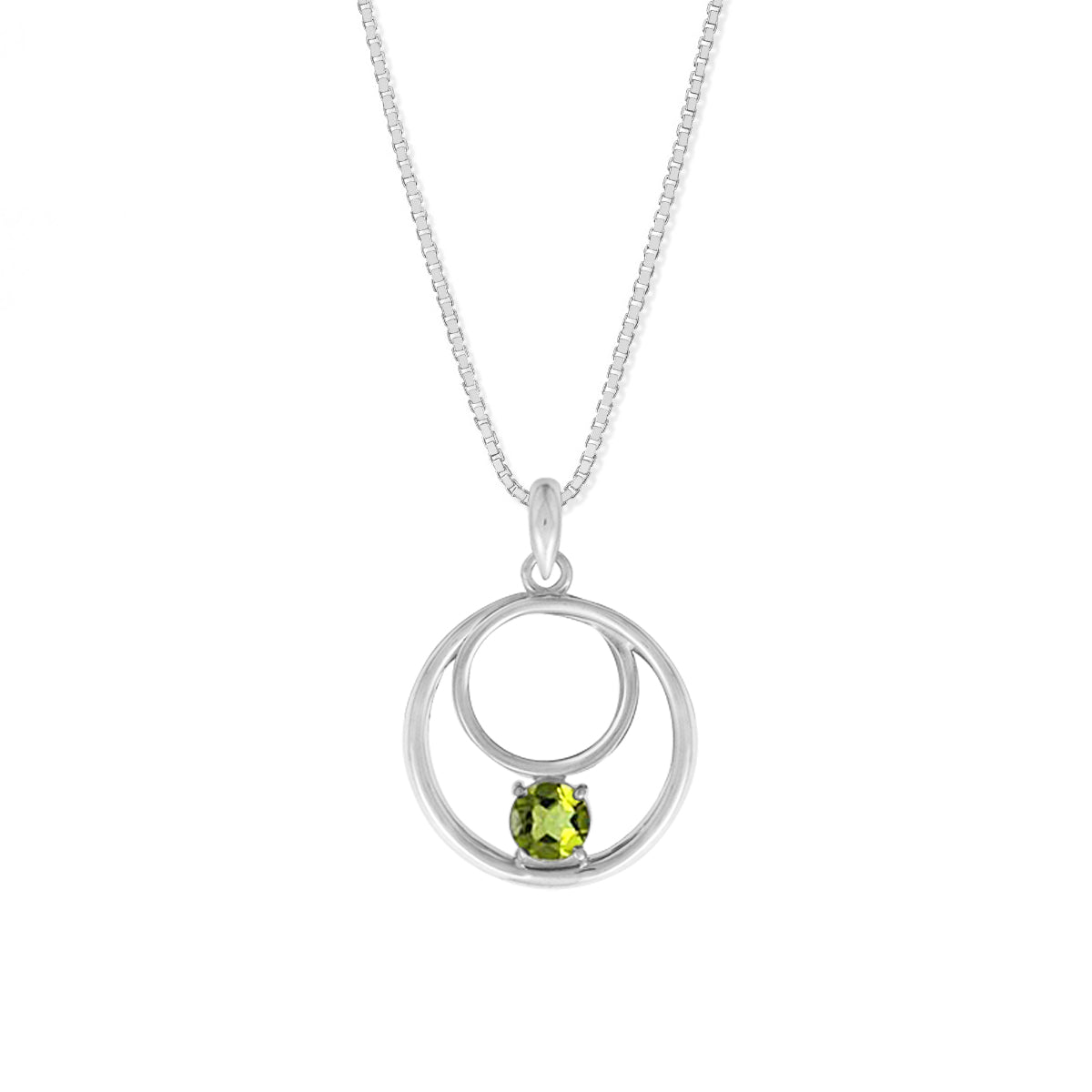 Sterling Silver Round Peridot 18 inch Necklace