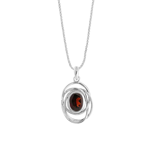 Sterling Silver Oval Garnet 18 inch Necklace