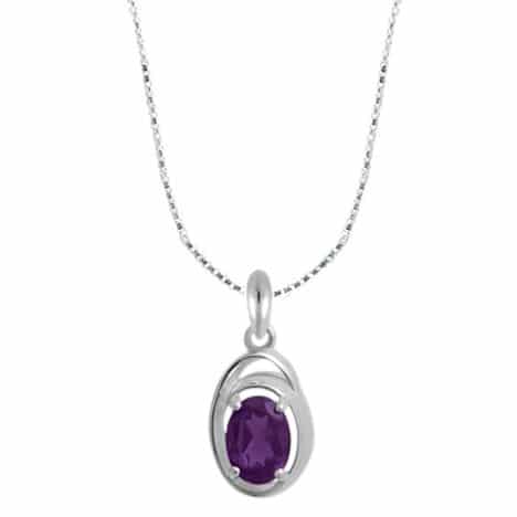 Sterling Silver Oval Amethyst Necklace by Boma