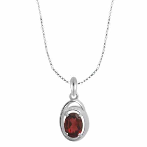 Sterling Silver 18 inch Oval Garnet Necklace by Boma