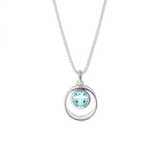 Sterling Silver Round Light Blue Topaz 18 inch Necklace
