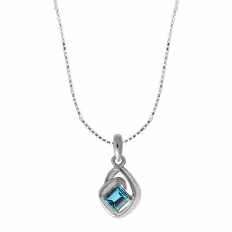 Sterling Silver Diamond Shaped Swirl Blue Topaz Necklace by Boma