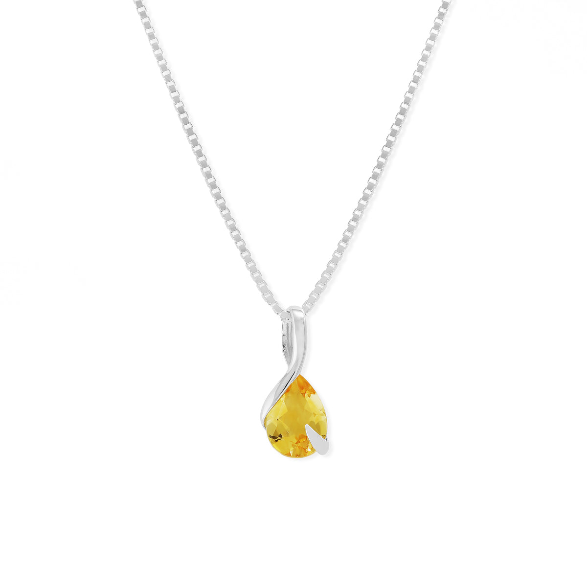 Sterling Silver Pear Shaped Citrine 18 inch Necklace