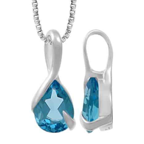 Sterling Silver Pear Shaped Blue Topaz Necklace by Boma