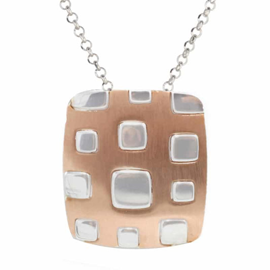 Sterling Silver Rose Gold Plated Square Plaid Necklace by Frederic Duclos