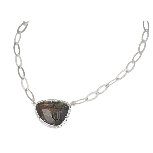 Sterling Silver Black Mother of Pearl Necklace by Frederic Duclos