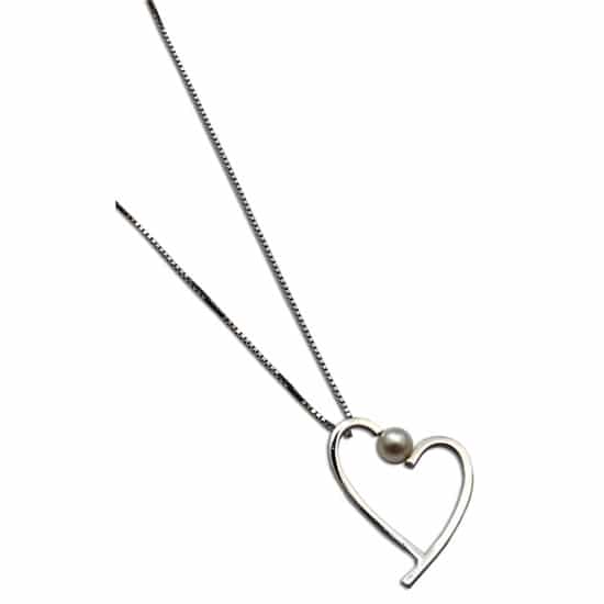 Sterling Silver Freshwater Pearl Heart Necklace by Frederic Duclos