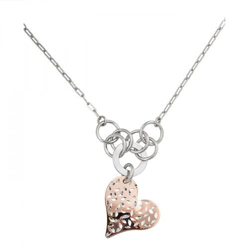 Sterling Silver and Rose Gold Vermeil Fillagree Heart Necklace by Frederic Duclos